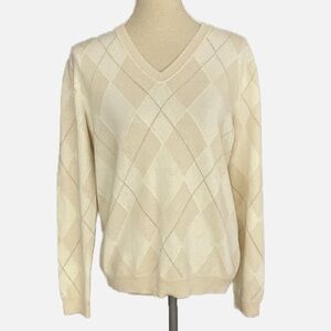 Lafayette 148 Cashmere Sweater With Metallic Cloud Multi Medium V Neck Neutral